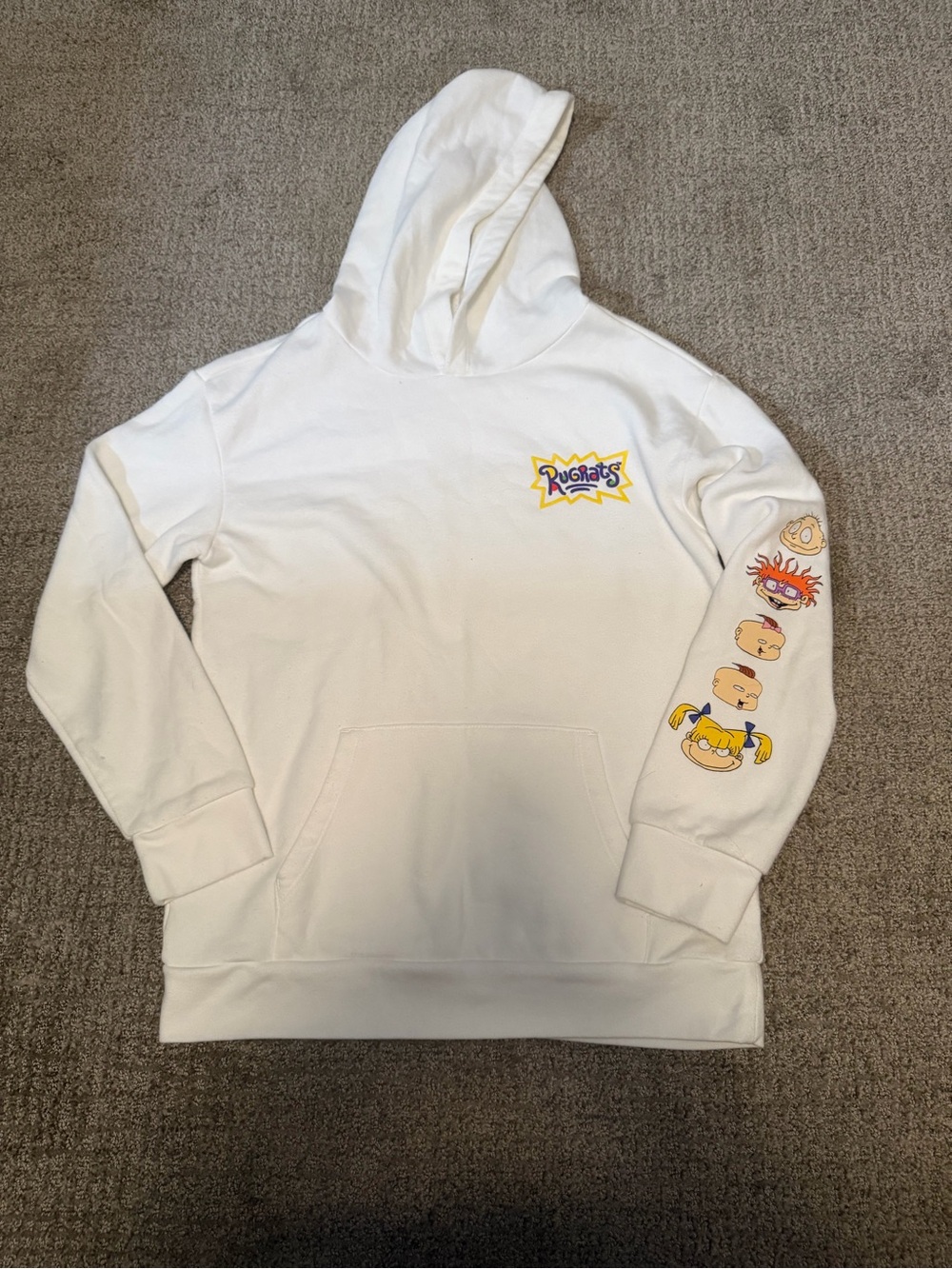 Kids White Pullover Hoodie - Rugrats Graphic Sleeve